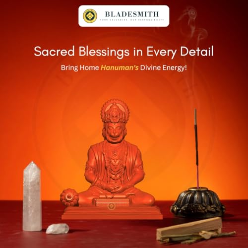 BLADESMITH Bajrangbali Hanuman ji Idol Statue murti for Car Dashboard Home Decoration Puja Mandir Orange Color - Image 5