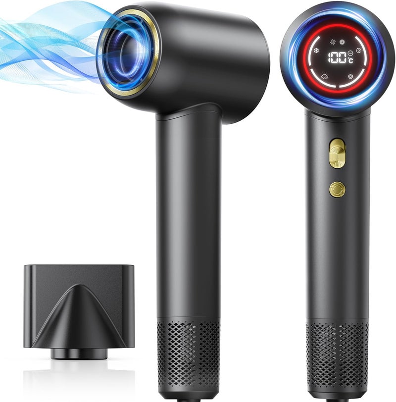 GLAM Hair Dryer Dries Quickly Low Noise Blow Dryer, 110,000 rpm High Speed Hair Dryer 200 Million Ion with Rotating Magnetic Nozzle, Light/Portable for Home, Travel and Salon (Matte Black) - Image 1