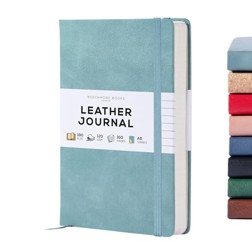 BEECHMORE BOOKS Lined Journal Notebook, 5.8 x 8.3 inch, A5 160 Lined Pages, Hardcover Leather Journals for Women, Men, Writing and Notebooks for Work - 120 GSM Thick Paper, Gifts Box Included - Image 1