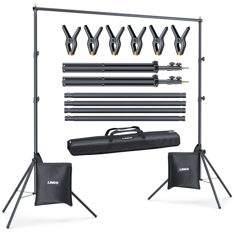 LINCO Backdrop Stand for Parties Kit 10x7 ft Adjustable Back Drop Photography Studio Photo Background Support System with Clamps, Sand Bag, Carrying Bag 4172 - Image 1