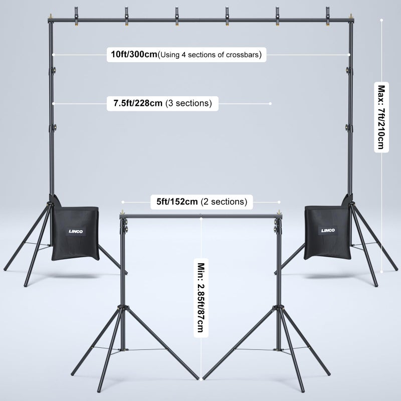 LINCO Backdrop Stand for Parties Kit 10x7 ft Adjustable Back Drop Photography Studio Photo Background Support System with Clamps, Sand Bag, Carrying Bag 4172 - Image 2