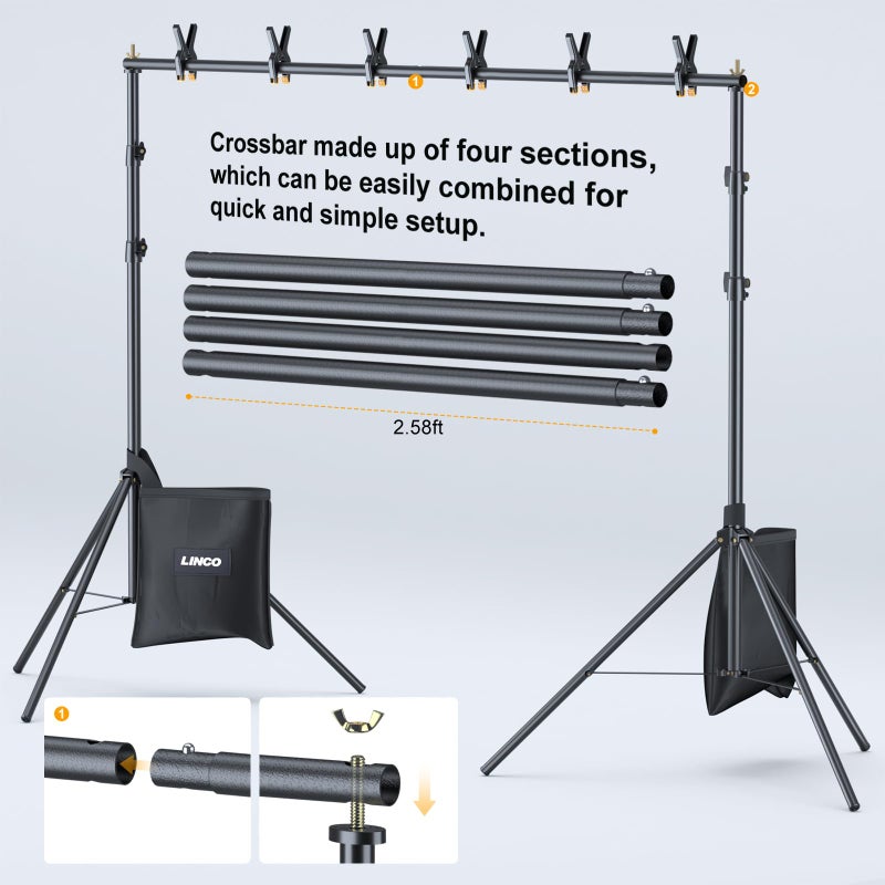 LINCO Backdrop Stand for Parties Kit 10x7 ft Adjustable Back Drop Photography Studio Photo Background Support System with Clamps, Sand Bag, Carrying Bag 4172 - Image 4