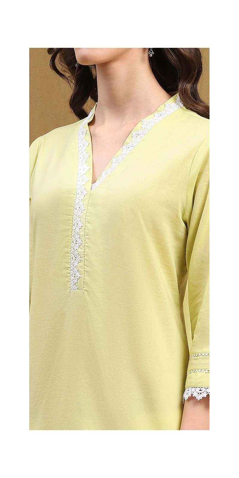 Biba Light Lime Green Cotton Solid Regular Fit Straight Kurta