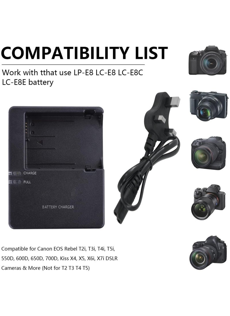 ماركة غير محددة - شاحن بطارية سريع LC-E8 متوافق مع بطارية LC-E8 LP-E8 لـ T2i T3i T4i T5i 550D 600D 650D 700D X4 X5 X6 X6i X7i، وليس للمتمردين T2، T3، T4، T5 - Image 1
