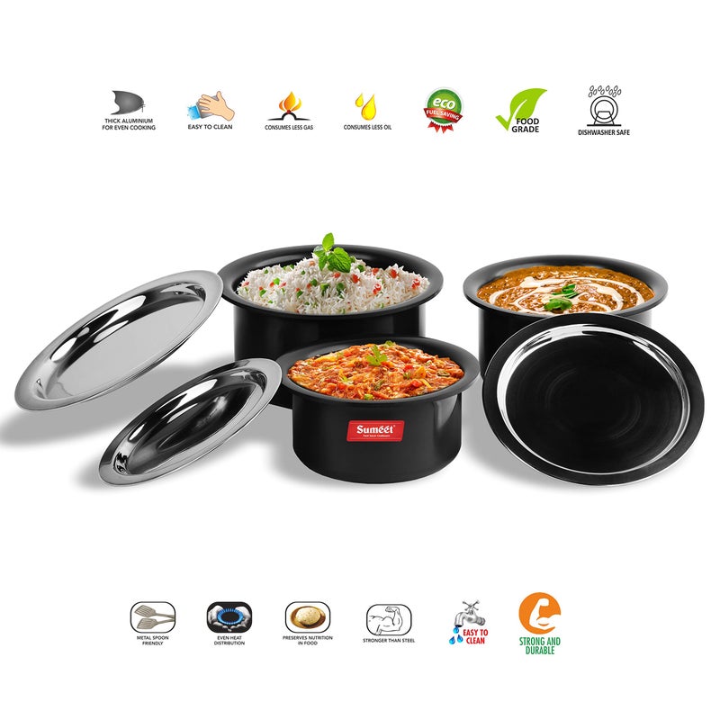 Sumeet Aluminium Anodized Tope Set, 1.8, 2.3, 2.9 Liters, 3 Piece (Black) - Image 2