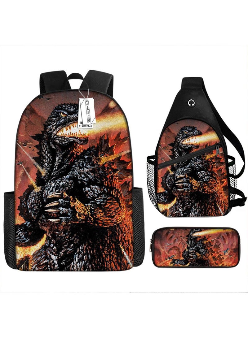 general 3-Piece Godzilla VS Kong 3D Print Backpack Set - Image 1