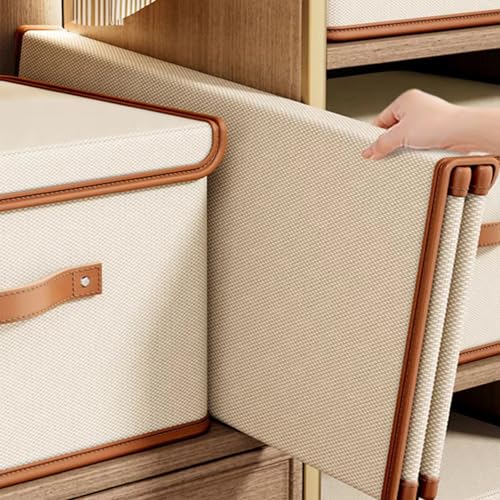 Gowloz Foldable Storage Box with Lid (Off White) 28x37x27 cm – Collapsible Fabric Organizer for Clothes, Toys & Home Storage - Image 2