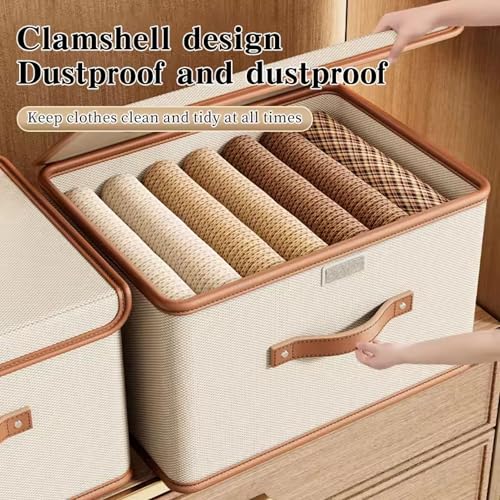Gowloz Foldable Storage Box with Lid (Off White) 28x37x27 cm – Collapsible Fabric Organizer for Clothes, Toys & Home Storage - Image 4