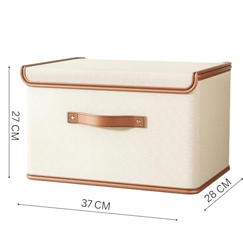 Gowloz Foldable Storage Box with Lid (Off White) 28x37x27 cm – Collapsible Fabric Organizer for Clothes, Toys & Home Storage - Image 3