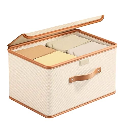 Gowloz Foldable Storage Box with Lid (Off White) 28x37x27 cm – Collapsible Fabric Organizer for Clothes, Toys & Home Storage - Image 1