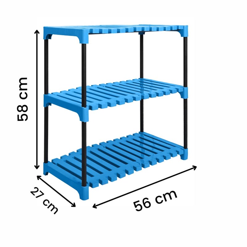 Keeva Multipurpose Plastic Metal Storage Rack for Shoes Stand Kids Rack Cloth Rack Book Shelves Books Rack Book Shelf Kitchen Storage Rack Multipurpose Rack 3 Step Blue - Image 2