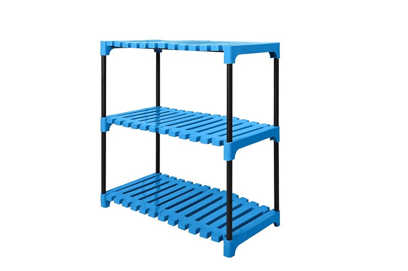 Keeva Multipurpose Plastic Metal Storage Rack for Shoes Stand Kids Rack Cloth Rack Book Shelves Books Rack Book Shelf Kitchen Storage Rack Multipurpose Rack 3 Step Blue - Image 1