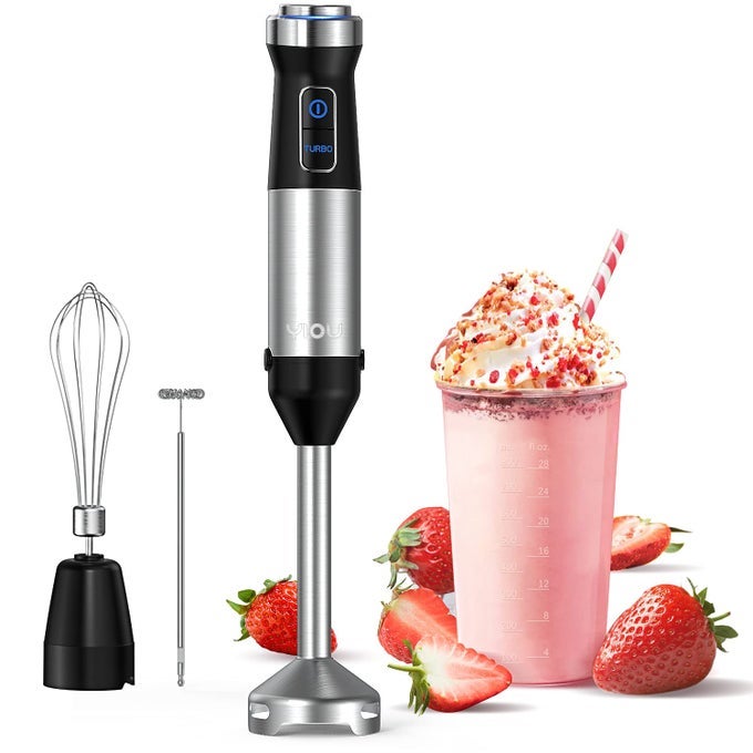 IMMERSION BLENDER ULTRASTICK HAND BLENDER VARIABLE SPEED STICK BLENDER 500 WATT HEAVY DUTY COPPER MOTOR BRUSHED 304 STAINLESS STEEL FOR SOUPS SAUCES AND SMOOTHIE SET MIDNIGHT BLACK