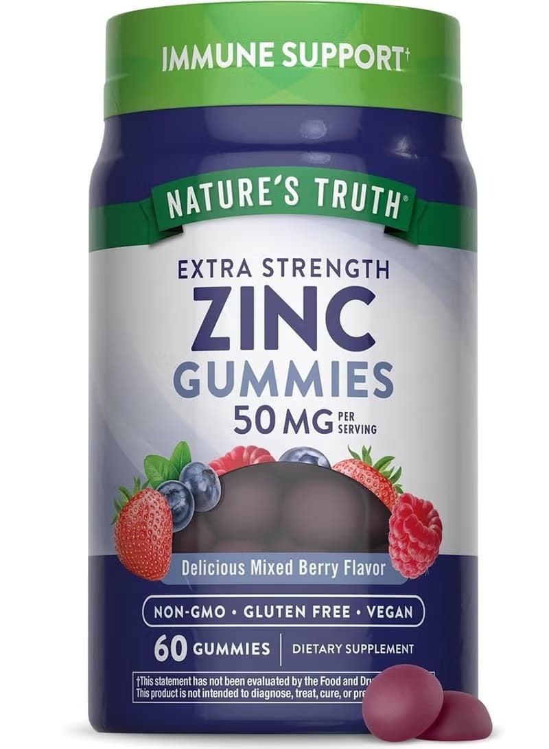 Nature's Truth Zinc Gummies 50mg,  Vegan, Non-GMO & Gluten Free Supplement Mixed Berry Flavor 60 Count - Image 1