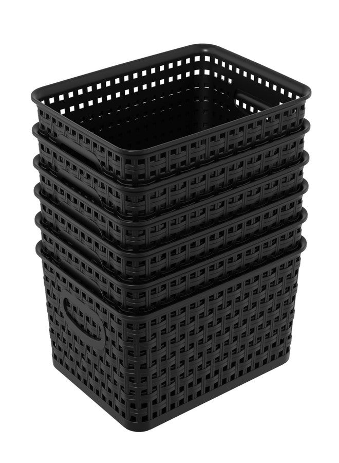 Xyskin 6-Pack Desktop Storage Baskets, Kitchen Organizer Bin, Plastic Storage Basket for Shelves, Black - Image 1
