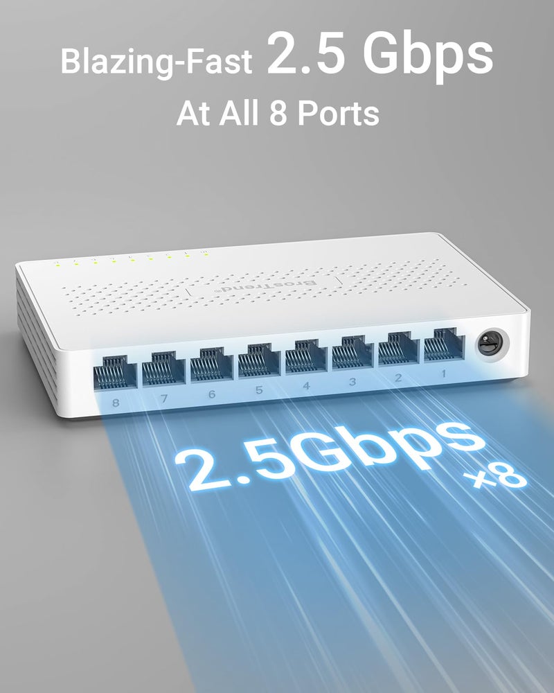 BrosTrend 2.5Gb Switch, 8 Port Network Switch 2.5 Gigabit, Unmanaged Ethernet Switch for Game Console, NAS, PC, Computer Networking Switch Plug & Play Fanless, Desktop Wall Mount, Lifetime Protection - Image 2
