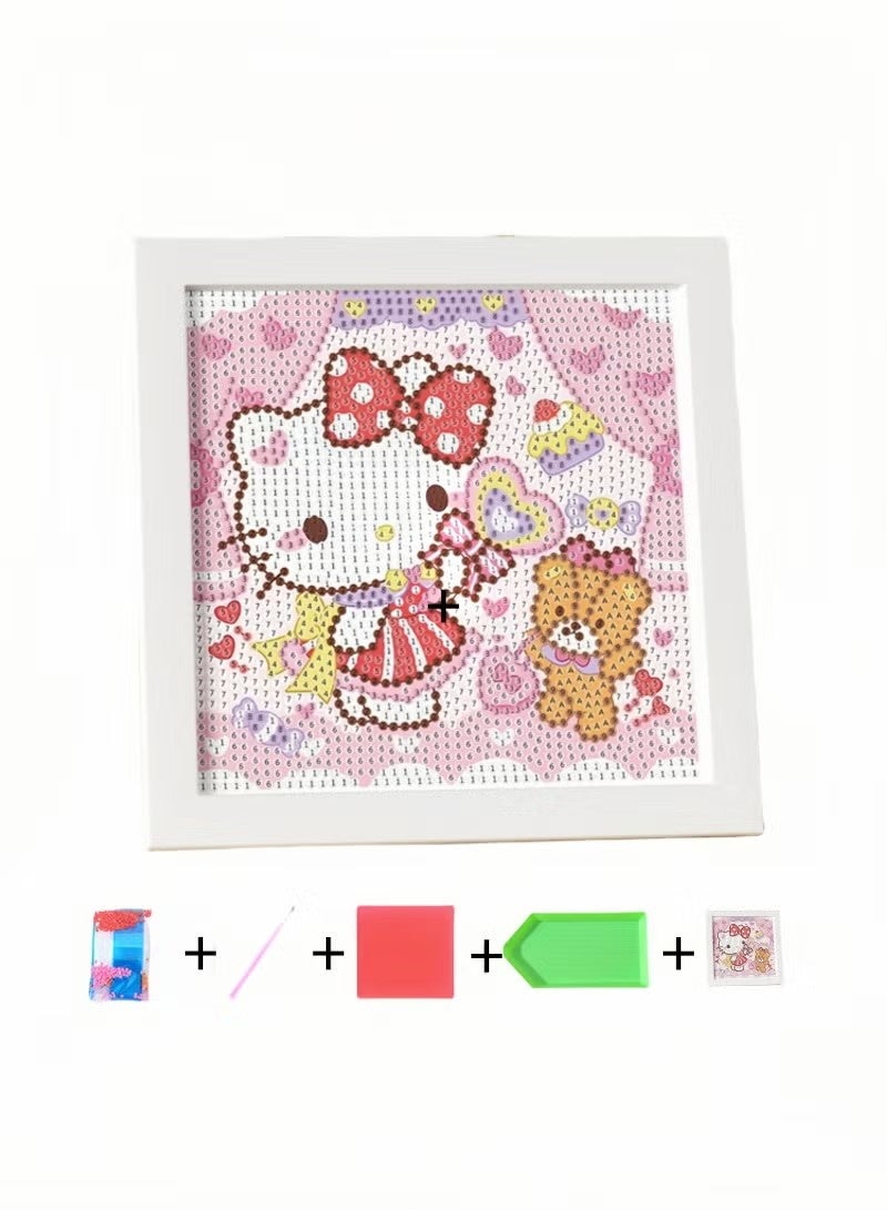 طقم رسم فني ماسي سهل الصنع للأطفال بإطار خشبي - طقم رسم فني ماسي خماسي الأبعاد، لوحة فنية ماسية صغيرة لتزيين الحائط في المنزل (6.69 × 6.69 بوصة) - Image 1