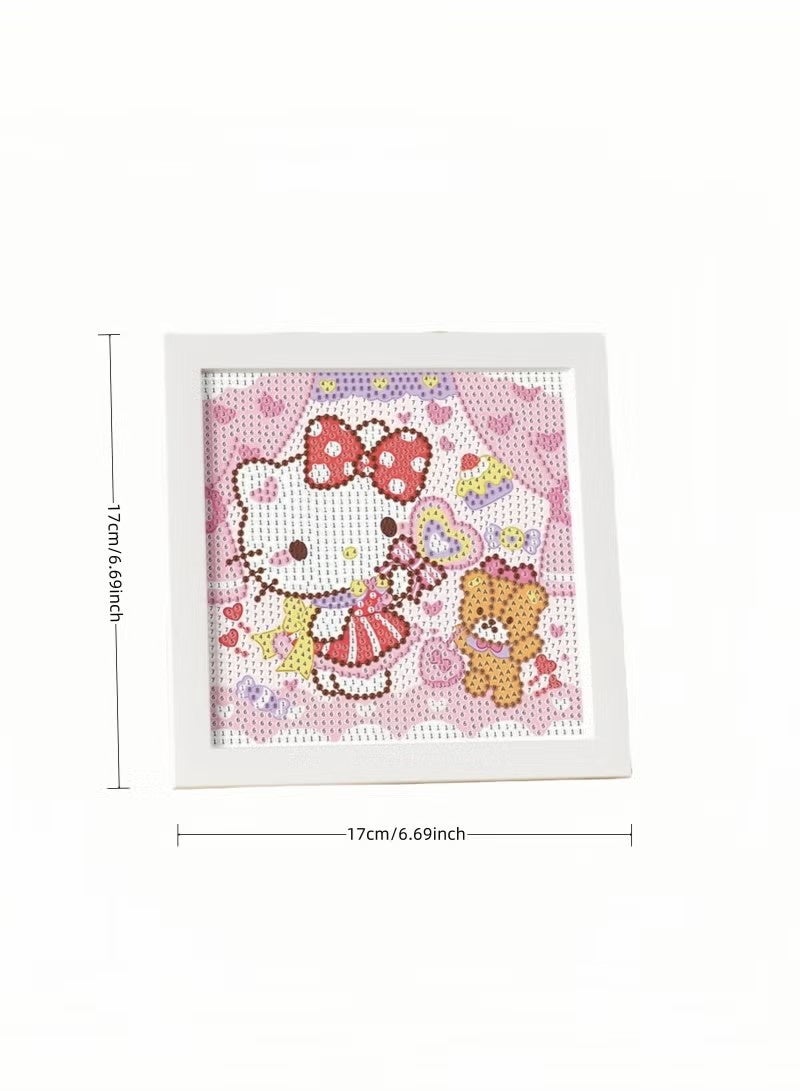 طقم رسم فني ماسي سهل الصنع للأطفال بإطار خشبي - طقم رسم فني ماسي خماسي الأبعاد، لوحة فنية ماسية صغيرة لتزيين الحائط في المنزل (6.69 × 6.69 بوصة) - Image 2