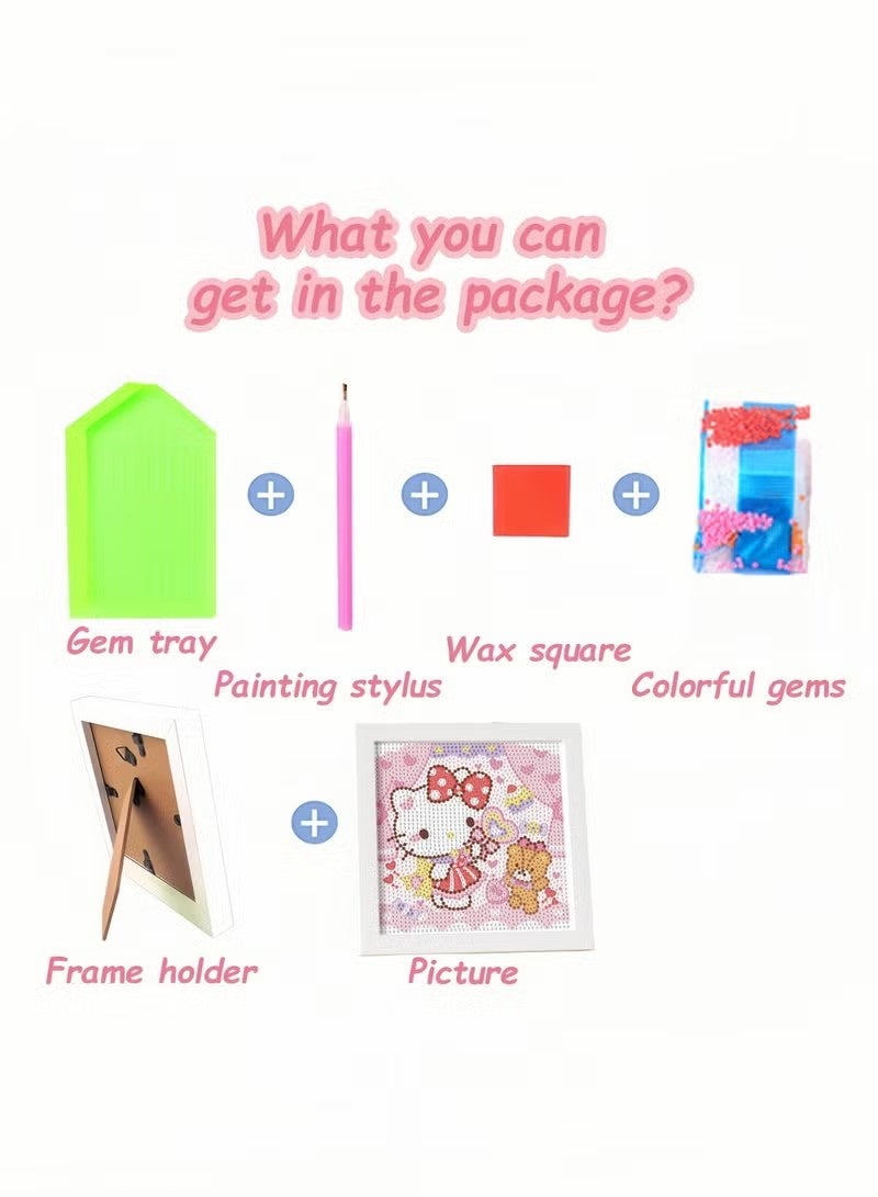 طقم رسم فني ماسي سهل الصنع للأطفال بإطار خشبي - طقم رسم فني ماسي خماسي الأبعاد، لوحة فنية ماسية صغيرة لتزيين الحائط في المنزل (6.69 × 6.69 بوصة) - Image 5