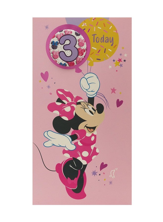 UK Greetings Disney 3Rd Birthday Card For Her/Girl With Envelope - Badge Design - With Minnie Mouse, 121Mm X 229Mm - Image 1