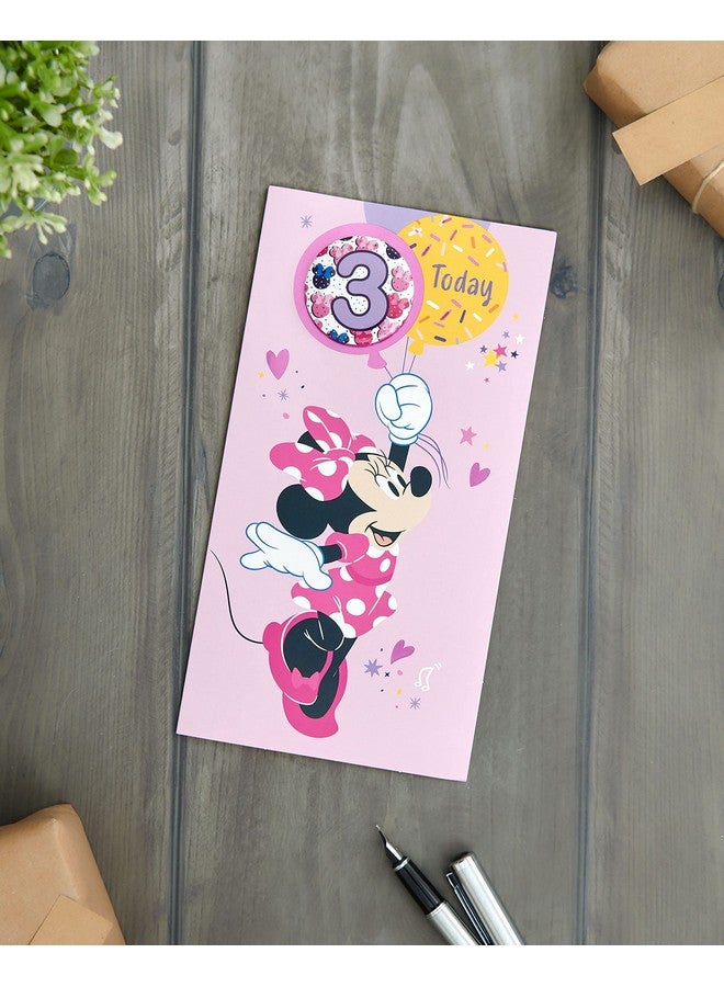 UK Greetings Disney 3Rd Birthday Card For Her/Girl With Envelope - Badge Design - With Minnie Mouse, 121Mm X 229Mm - Image 3