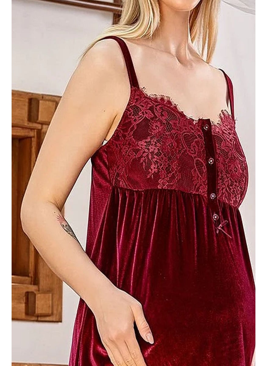 Cossy By Aqua - 24161 Women's Pregnant Maternity Pajama Set with Velvet Dressing Gown - Burgundy - Image 1