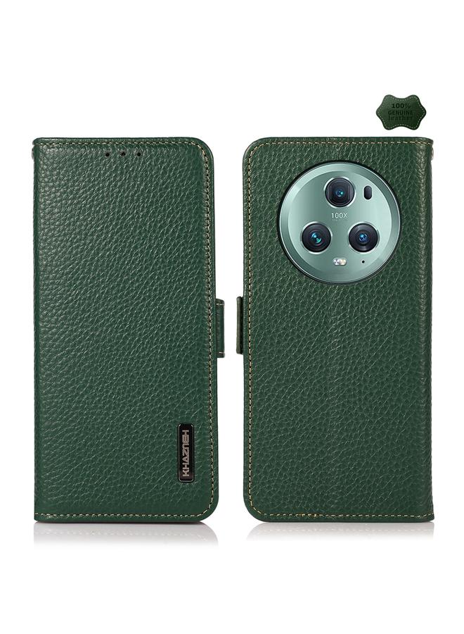 S-TOP Case For Honor Magic5 Pro KHAZNEH Side-Magnetic Litchi Genuine Leather RFID Phone Case - Image 1