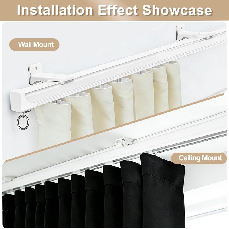 MaKefeile Ceiling Curtain Track, Heavy Duty Curtain Tracks System for Room Divider, Wall Mount Sliding Curtain Rail with Clip and Hooks Set for Living Room, Bedroom, Shower, Outdoor, White, 6ft-9ftï»¿ - Image 5