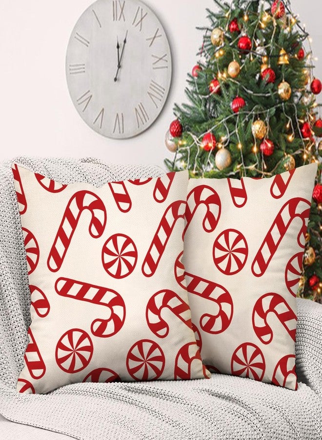 Fjfz Christmas Peppermint Candy Decorative Throw Pillow Covers 18 x 18 Set of 2, Xmas Candy Cane Porch Outdoor Home Decor, Winter Holiday Sofa Couch Cushion Case - Image 2