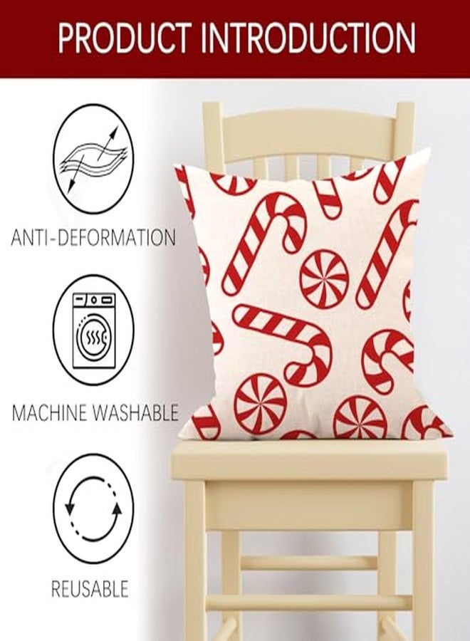 Fjfz Christmas Peppermint Candy Decorative Throw Pillow Covers 18 x 18 Set of 2, Xmas Candy Cane Porch Outdoor Home Decor, Winter Holiday Sofa Couch Cushion Case - Image 4