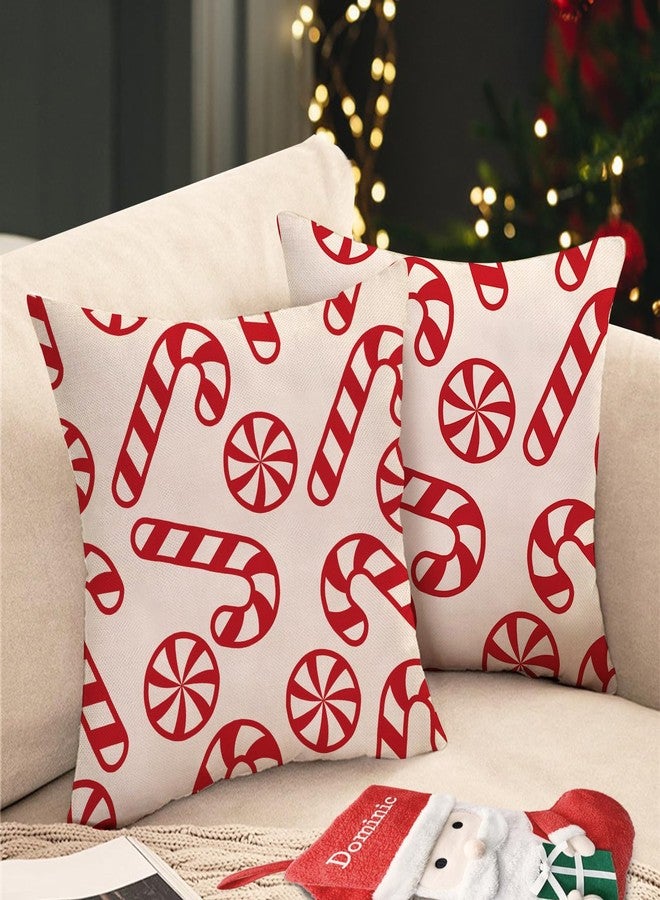 Fjfz Christmas Peppermint Candy Decorative Throw Pillow Covers 18 x 18 Set of 2, Xmas Candy Cane Porch Outdoor Home Decor, Winter Holiday Sofa Couch Cushion Case - Image 3
