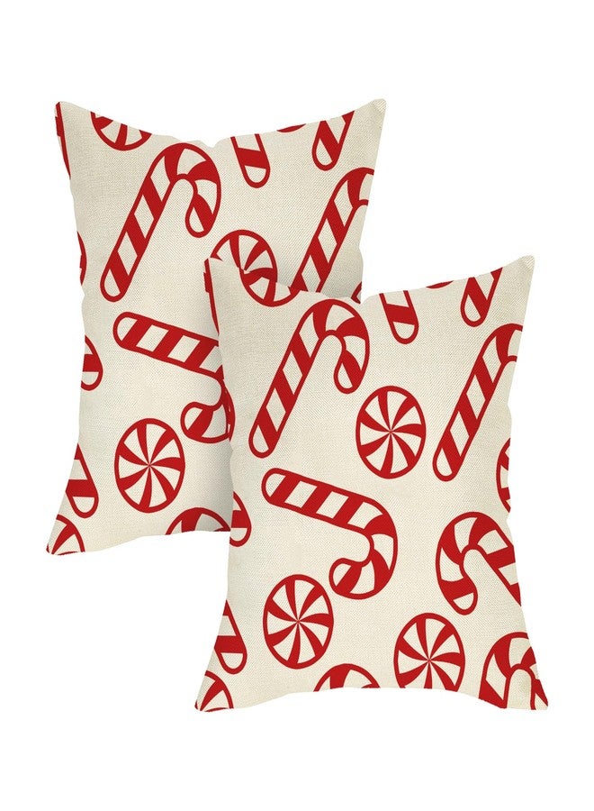 Fjfz Christmas Peppermint Candy Decorative Throw Pillow Covers 18 x 18 Set of 2, Xmas Candy Cane Porch Outdoor Home Decor, Winter Holiday Sofa Couch Cushion Case - Image 1