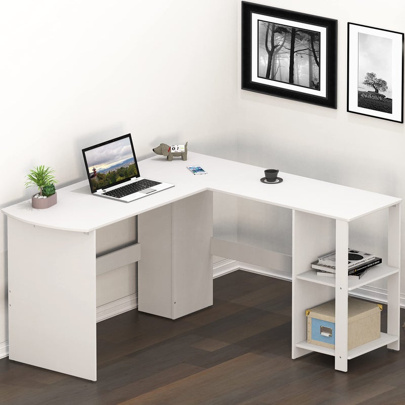 SHW 51 x 51 Inches LShaped Home Office Wood Corner Desk wtih Storage White
