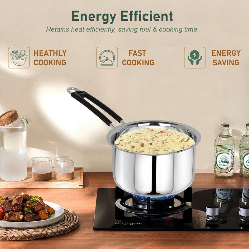 Parage 1 Pieces Stainless Steel Sauce Pan, Tea Pan, Milk Pan Heavy Guage, 1.75Liters with Heat-Resistant Wire Handle Induction & Gas Stove Friendly (Silver) - Image 3