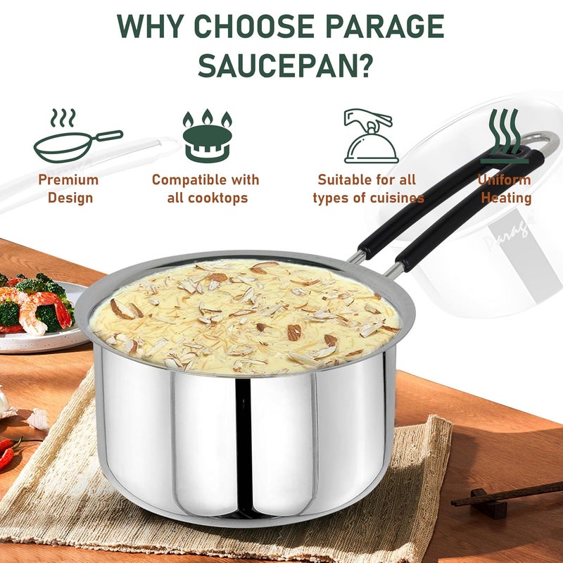 Parage 1 Pieces Stainless Steel Sauce Pan, Tea Pan, Milk Pan Heavy Guage, 1.75Liters with Heat-Resistant Wire Handle Induction & Gas Stove Friendly (Silver) - Image 4