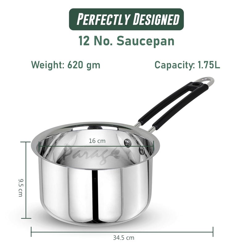 Parage 1 Pieces Stainless Steel Sauce Pan, Tea Pan, Milk Pan Heavy Guage, 1.75Liters with Heat-Resistant Wire Handle Induction & Gas Stove Friendly (Silver) - Image 2