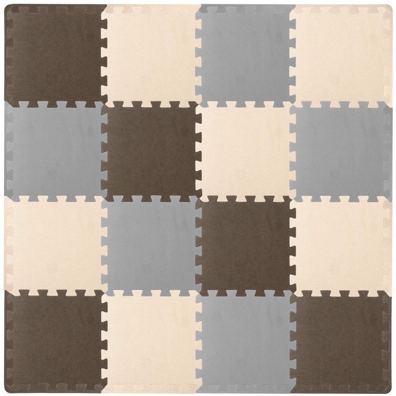ProSource Foam Puzzle Floor Play Mat for Kids and Babies with Solid Colors 36 or 16 Interlocking Tiles with Borders BrownBeigeGrey