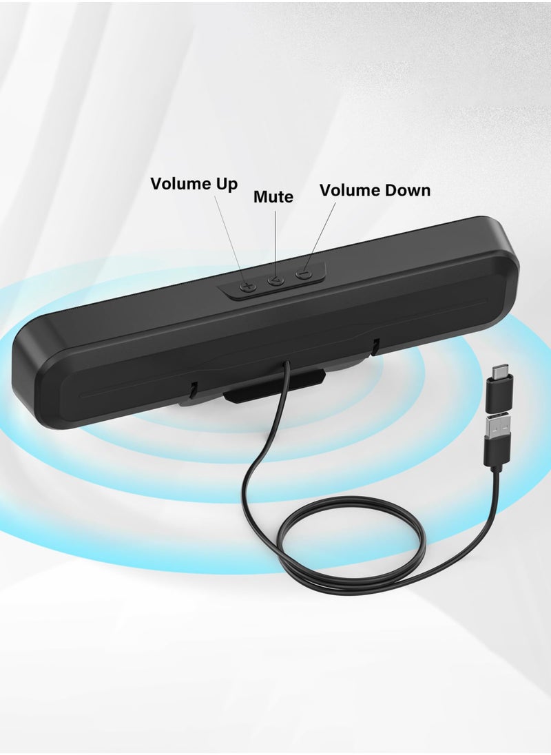 Generic - Computer Speakers for Desktop Pc, Monitor Speakers for Laptop,Pc Speakers with Loud Sound,Volume Control Easily Clamps to Monitors(USB-C to USB Adapter Included) (Black) - Image 1