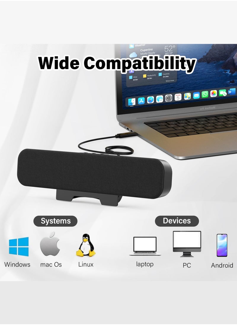 Generic - Computer Speakers for Desktop Pc, Monitor Speakers for Laptop,Pc Speakers with Loud Sound,Volume Control Easily Clamps to Monitors(USB-C to USB Adapter Included) (Black) - Image 1