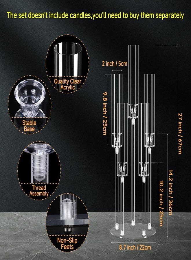 Cherocito 4 set 5 Arms Acrylic Candelabra Centerpieces for Wedding Table Decorations,Clear Candlesticks Holder with Acrylic Shade for Valentine's Day Dinner Party Fireplace Gift Fit LED Candle - Image 2
