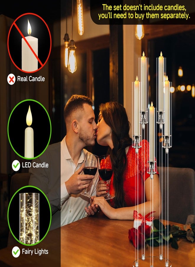 Cherocito 4 set 5 Arms Acrylic Candelabra Centerpieces for Wedding Table Decorations,Clear Candlesticks Holder with Acrylic Shade for Valentine's Day Dinner Party Fireplace Gift Fit LED Candle - Image 3