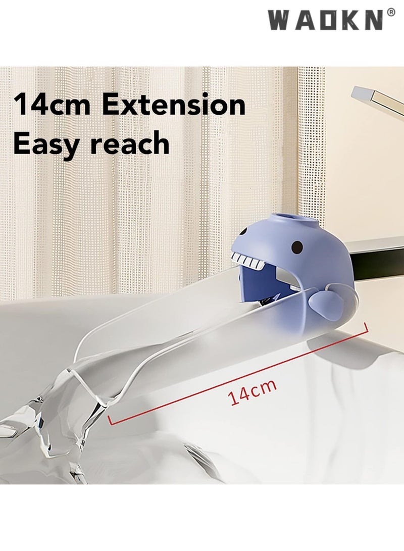 WAOKN Faucet extender for toddlers and kids, fits sink spout tub in kitchen and bathroom. Promotes hygiene awareness and independence. Cartoon design, universal size (blue, pink, 2 pieces) - Image 4