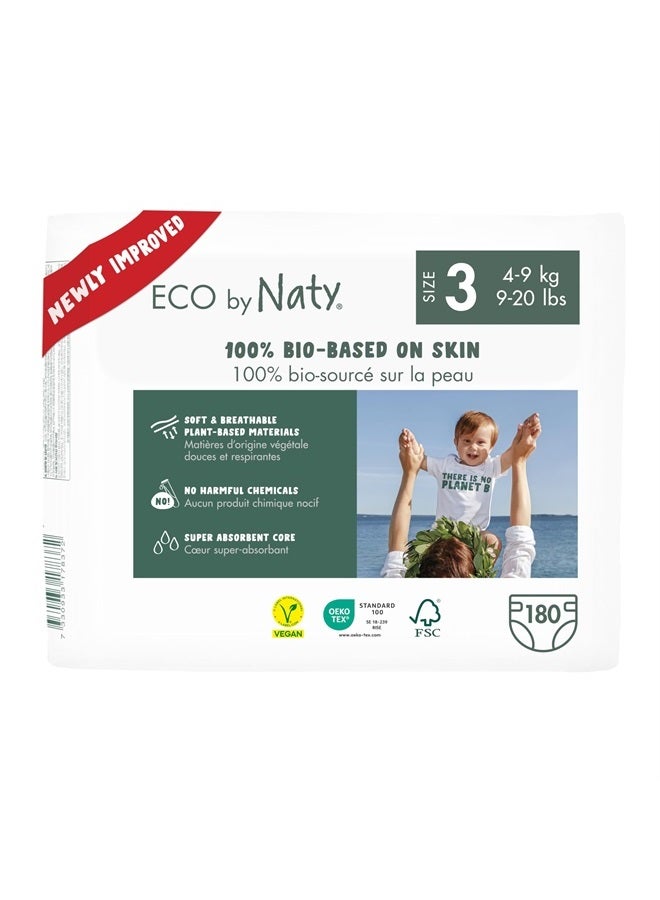 ECO by Naty Baby Diapers - Plant-Based Eco-Friendly Diapers, Great for Baby Sensitive Skin and Helps Prevent Leaking (Size 3, 180 Count) - Image 1