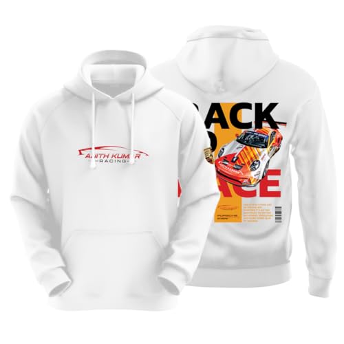 DUDEME : Ajith Kumar Car Racing Motorsport Hoodie | AK Designs | Car Enthusiast for Men & Women White Hoodie 100% Cotton Car Printed Hoodies. - Image 1