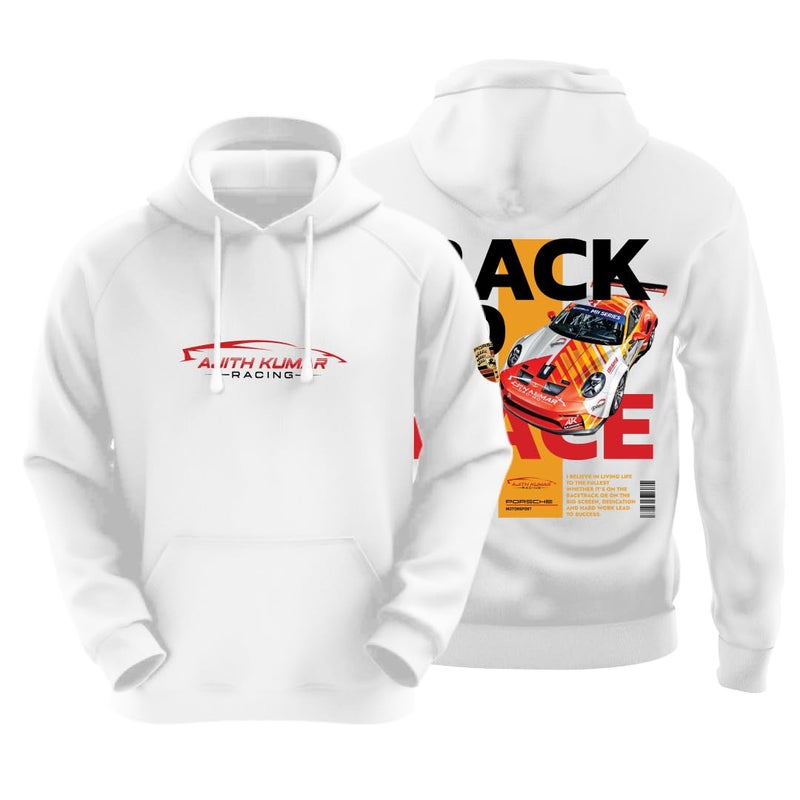 DUDEME : Ajith Kumar Car Racing Motorsport Hoodie | AK Designs | Car Enthusiast for Men & Women White Hoodie 100% Cotton Car Printed Hoodies. - Image 5