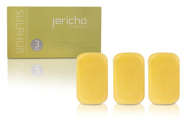 Jericho All Natural Sulphur Soap Bar with Dead Sea Minerals  French Milled  Vegan  For Acne  Oily Skin  3 Pack of Sulfur Bar 44 Oz Each