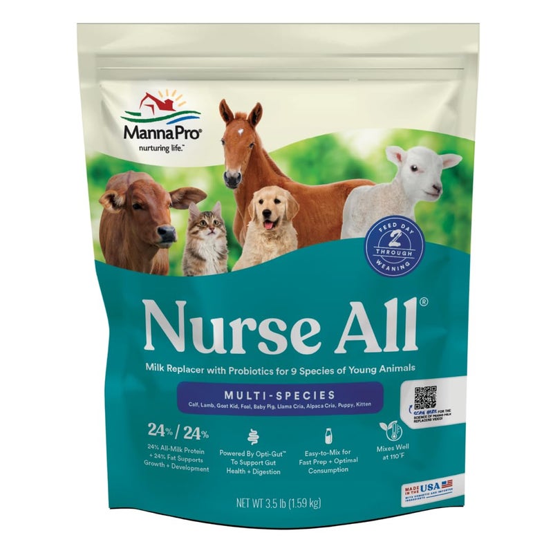 Manna Pro Nurse All Multi-Species Milk Replacer, Great for Calves, Lambs, Goat Kids, Foals, Baby Pigs, Llamas, Alpaca Crias, Puppies & Kittens, Provides Complete Nutrition, 3.5 lb - Image 1