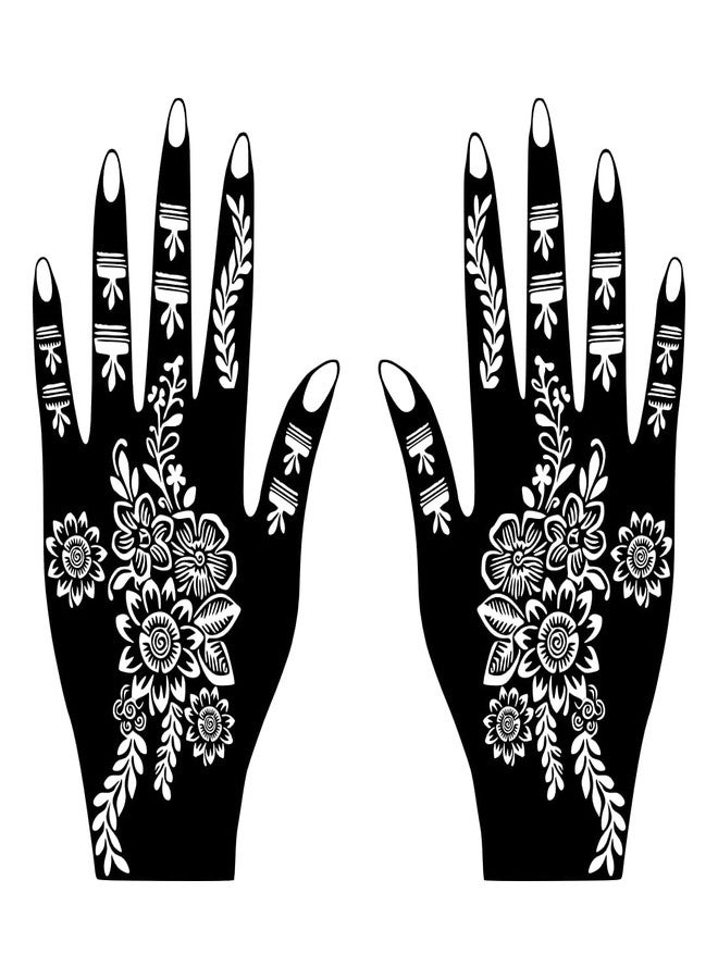 Komstec Elegant Hand Traditional Style Henna Design Mehndi Stencil for Palm and Finger One Set for Both Hand - Image 1