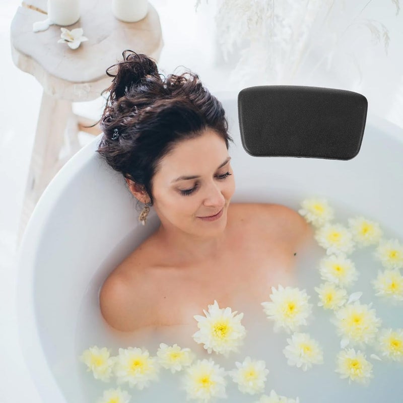 ABOOFAN Bathtub Pillow with Suction Cups Waterproof Non-Slip Bath Tub Headrest for Soaking Tub Comfortable Black Bath Pillow for Home Spa - Image 4