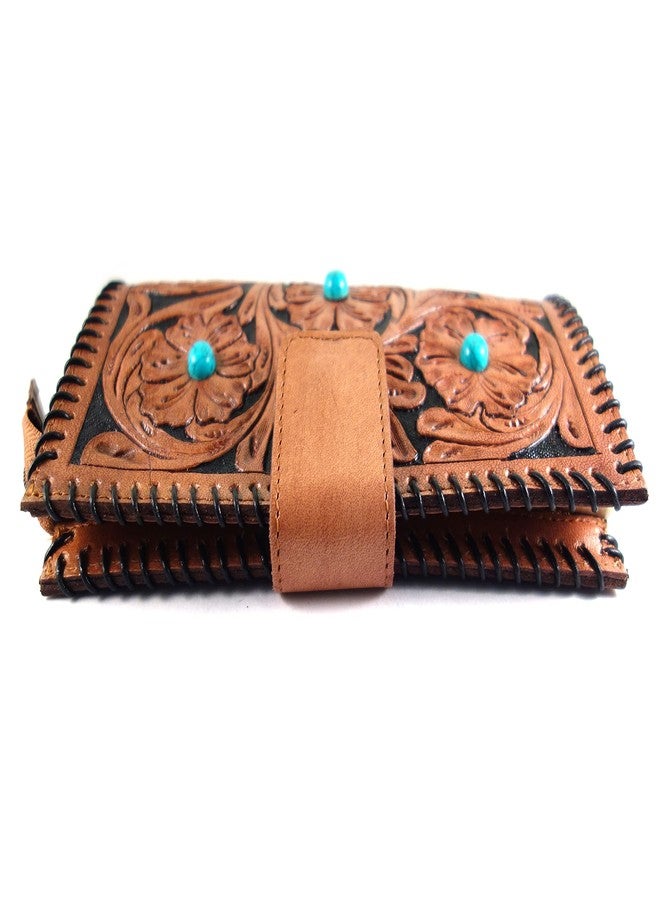 cords craft® | Leather Purse Bag for Women Genuine Leather Clutch Wallet with Semi Prescious Stone Gift for Her, Brown, Medium - Image 5